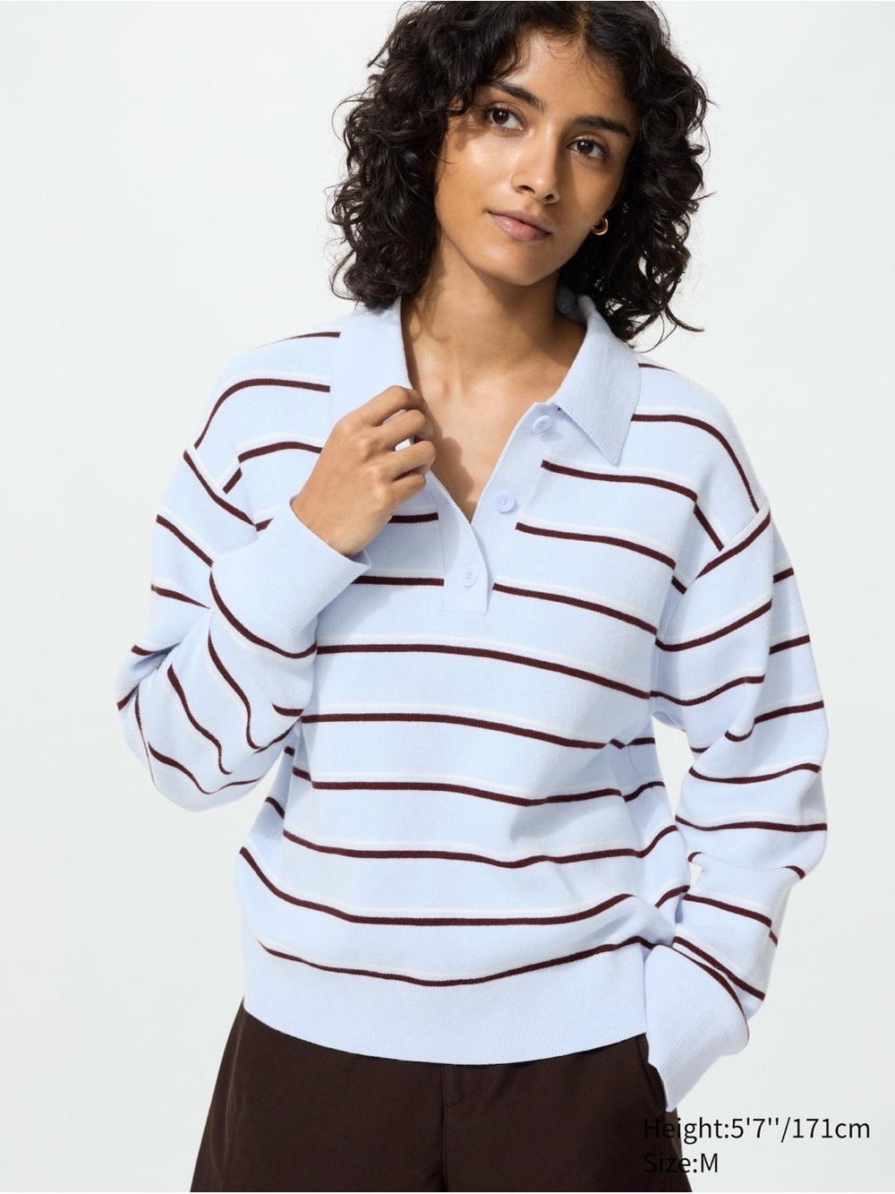 Uniqlo Light Blue Smooth Cotton Polo Sweater | Striped
